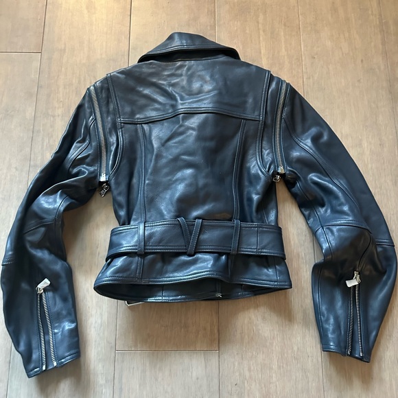Veronica Beard NWT $1,598 size 0 Jylan Navy Blue Leather Moto Jacket - Picture 10 of 11